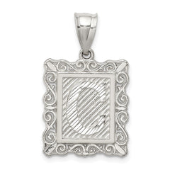 Sterling Silver Square Diamond-cut Letter C Initial Pendant