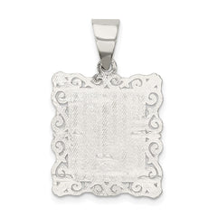 Sterling Silver Square Diamond-cut Letter J Initial Pendant