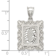 Sterling Silver Square Diamond-cut Letter O Initial Pendant