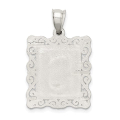 Sterling Silver Square Diamond-cut Letter S Initial Pendant