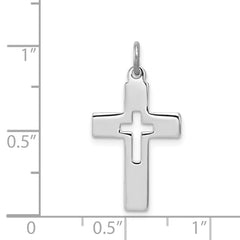 Sterling Silver Platinum-plated Cut-out Cross Charm