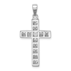 Sterling Silver Rhodium-plated CZ Cross Pendant - 12