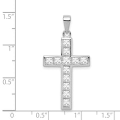 Sterling Silver Rhodium-plated CZ Cross Pendant - 12