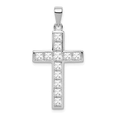 Sterling Silver Rhodium-plated CZ Cross Pendant - 12