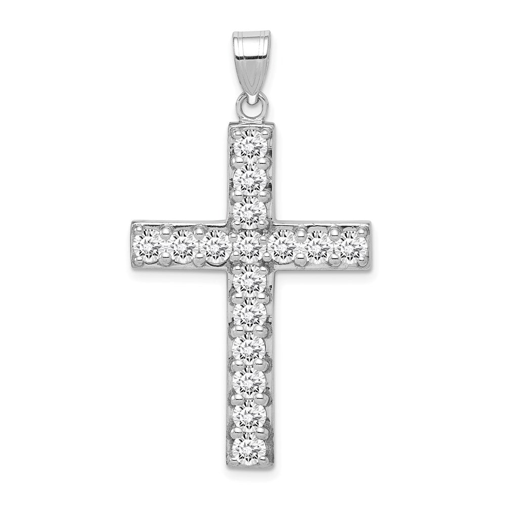 Sterling Silver Rhodium-plated CZ Latin Cross Pendant - 3