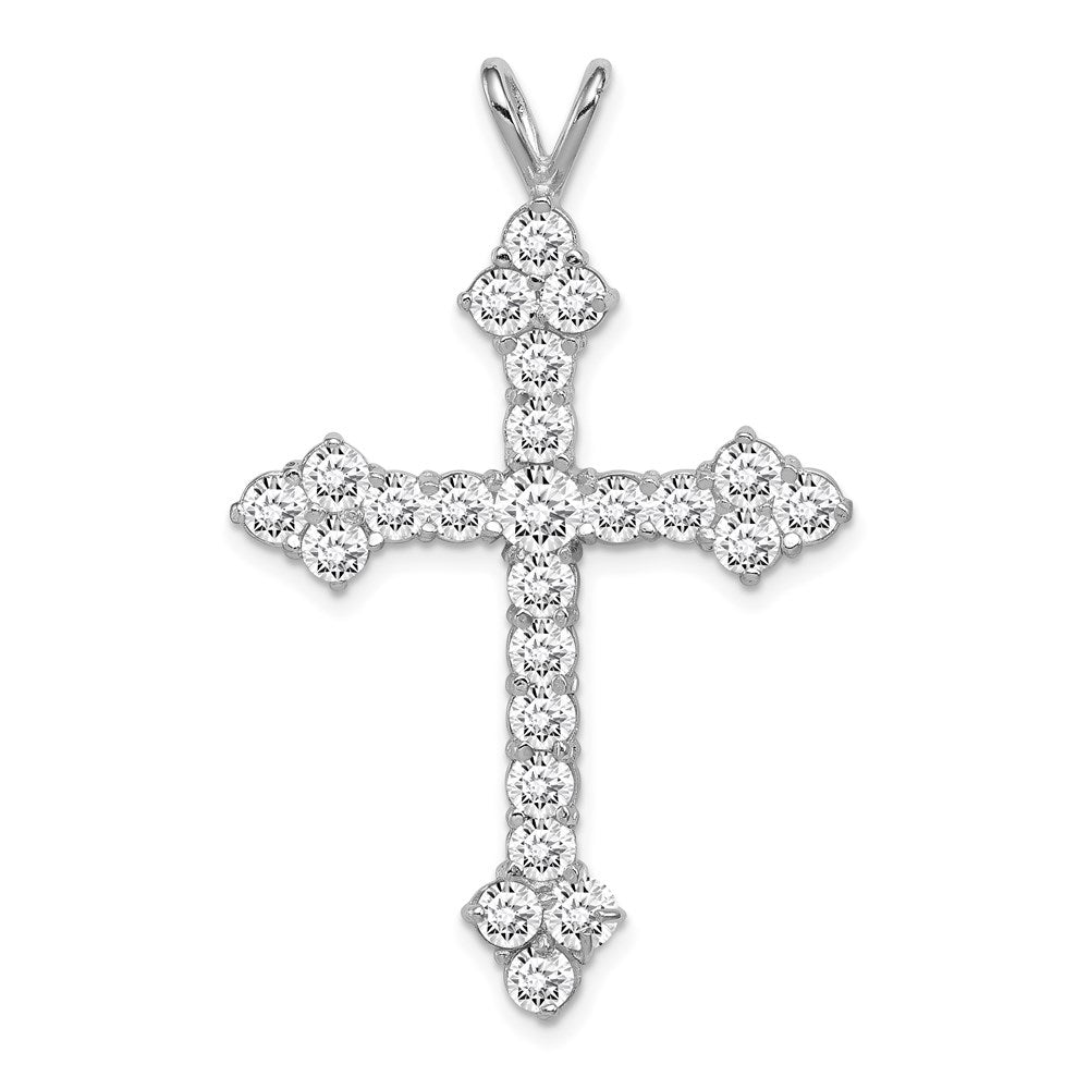 Sterling Silver Rhodium-plated CZ Cross Pendant - 13