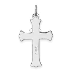 Sterling Silver Platinum-plated Enameled Cross w/Dove Charm