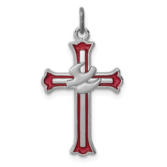 Sterling Silver Platinum-plated Enameled Cross w/Dove Charm