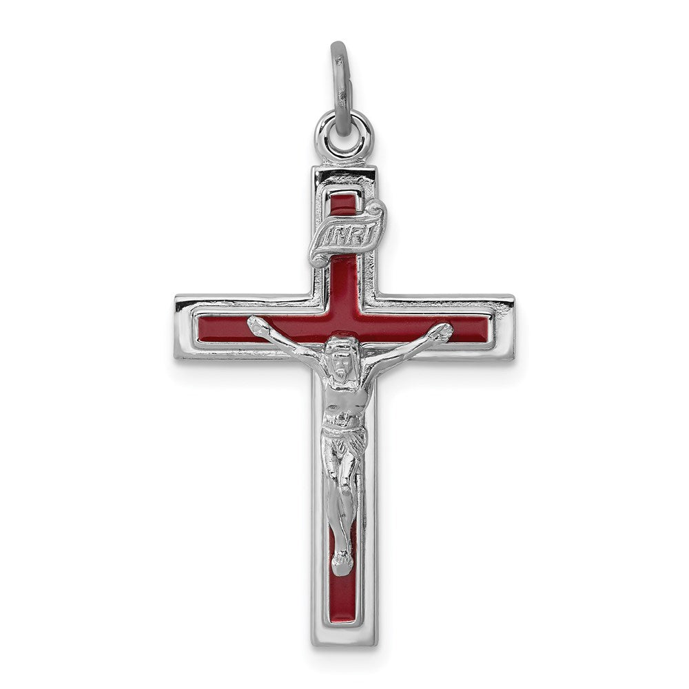 Sterling Silver Rhodium-plated Enameled Crucifix Pendant