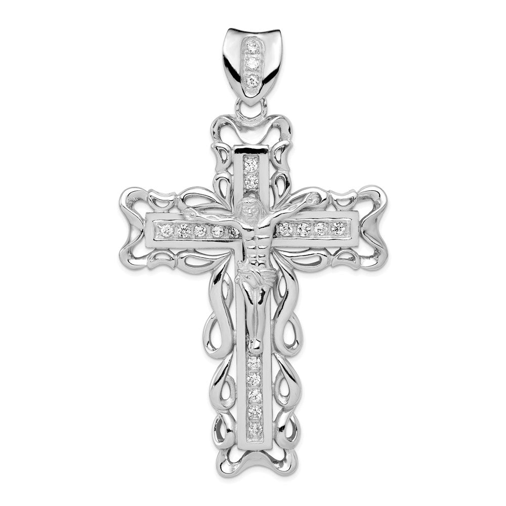 Sterling Silver Rhodium-plated CZ Crucifix Pendant - 2