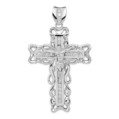 Sterling Silver Rhodium-plated CZ Crucifix Pendant - 2