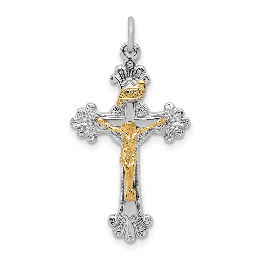 Sterling Silver Platinum-plated & Vermeil INRI Crucifix Charm - 3
