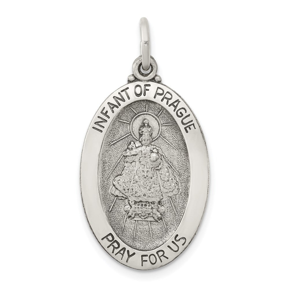 Sterling Silver Antiqued Infant of Prague Medal - 3