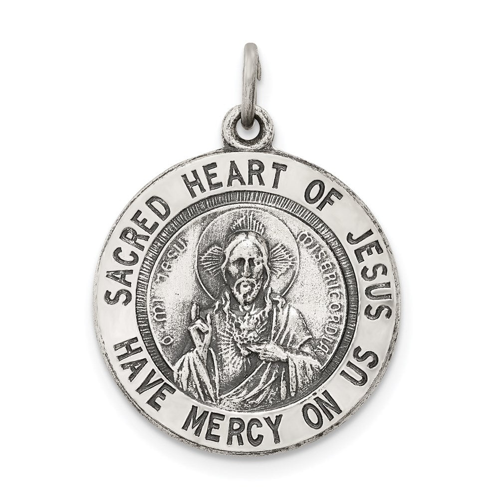 Sterling Silver Antiqued Sacred Heart of Jesus Medal - 4