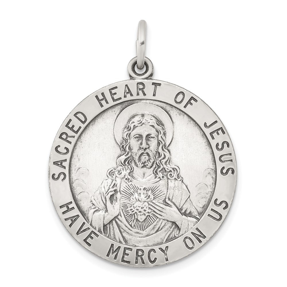 Sterling Silver Antiqued Sacred Heart of Jesus Medal - 2