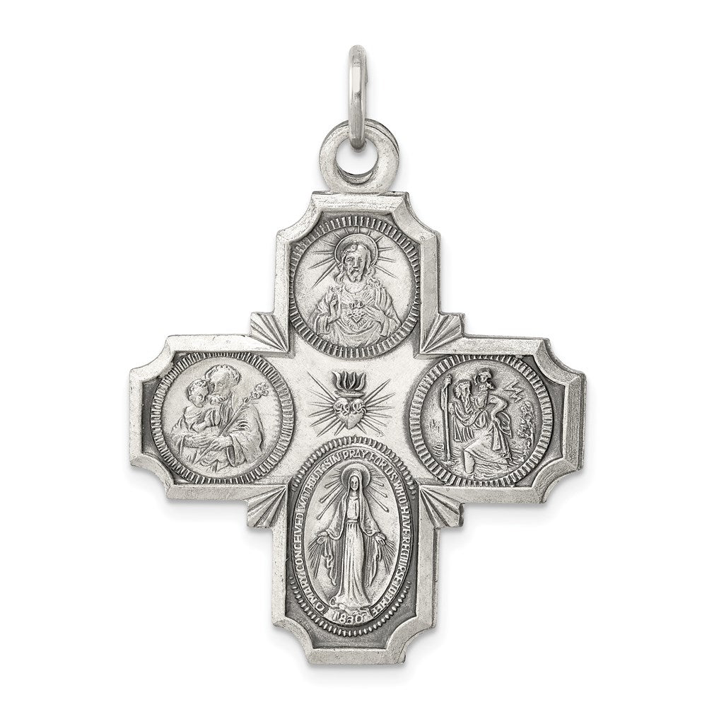 Sterling Silver Antiqued 4-way Medal - 4