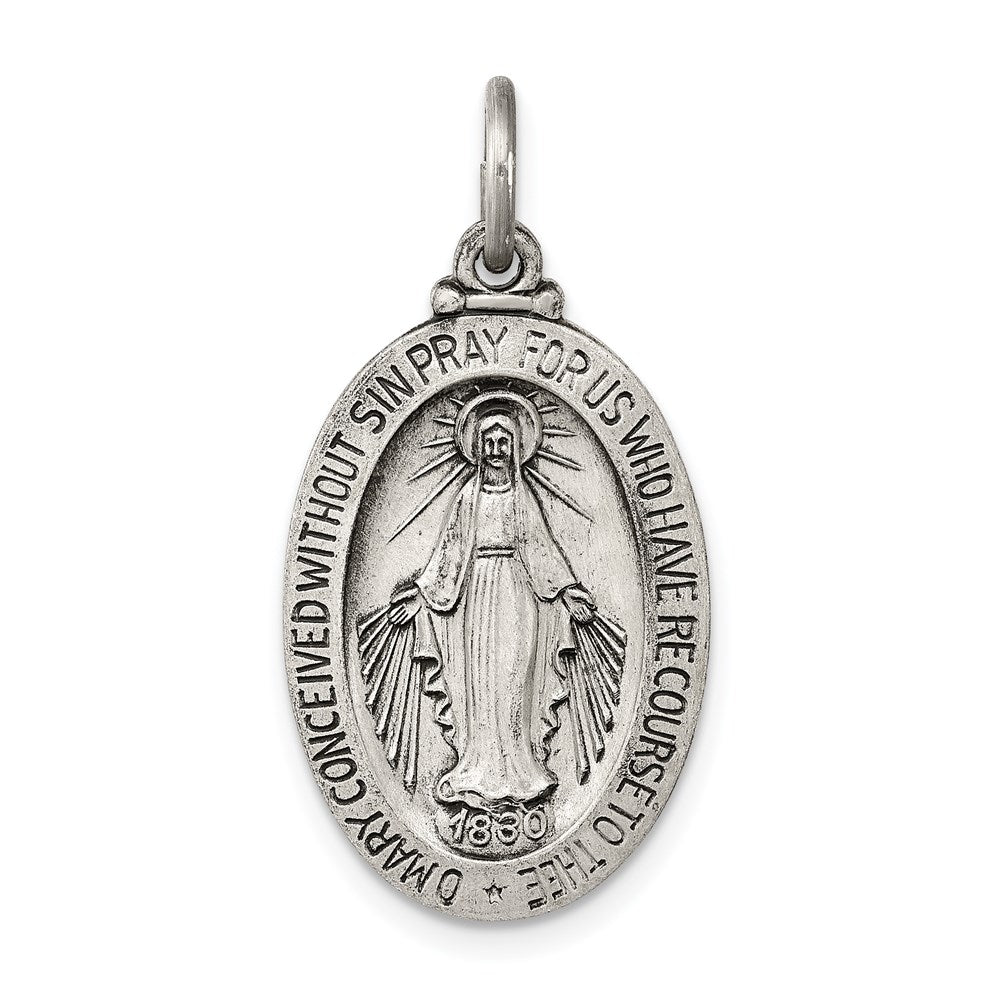Sterling Silver Antiqued Miraculous Medal - 22
