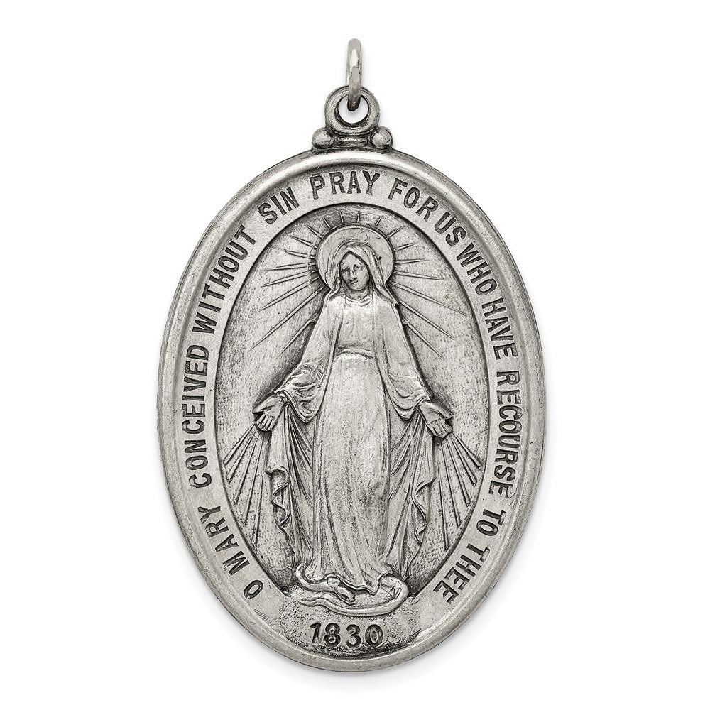 Sterling Silver Antiqued Miraculous Medal - 12