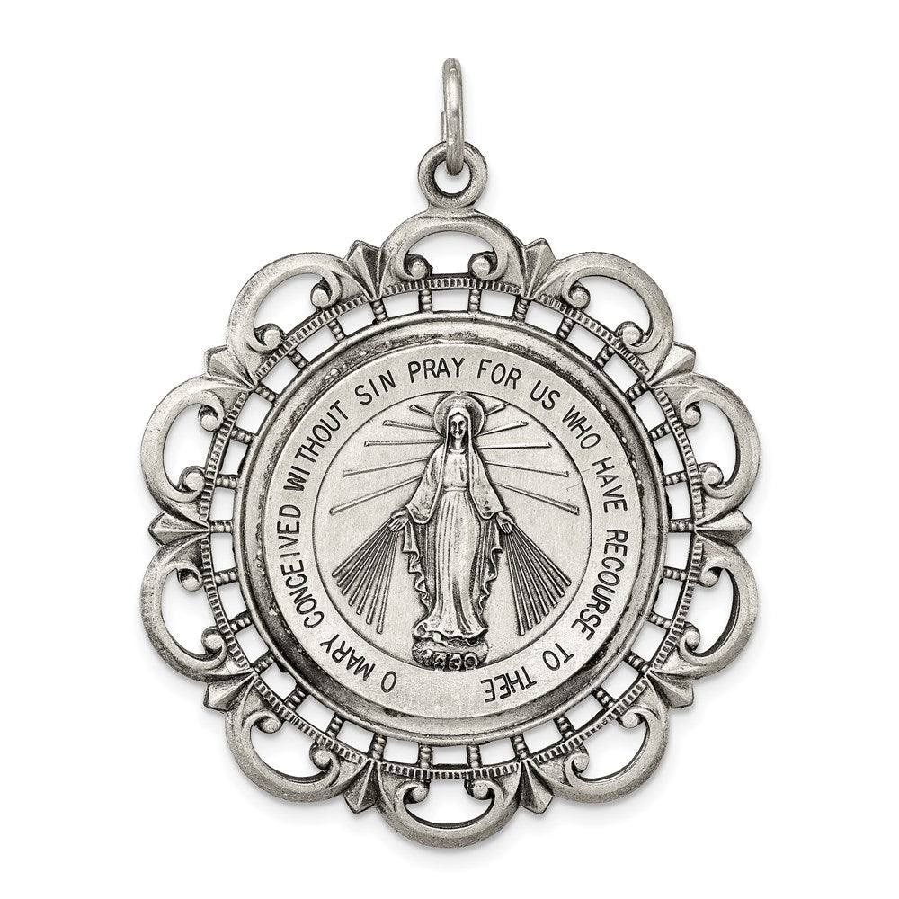 Sterling Silver Antiqued Miraculous Medal - 24