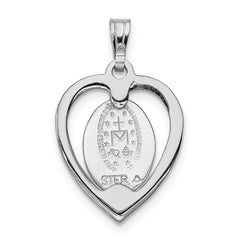 Sterling Silver Platinum-plated Miraculous Heart Medal - 3