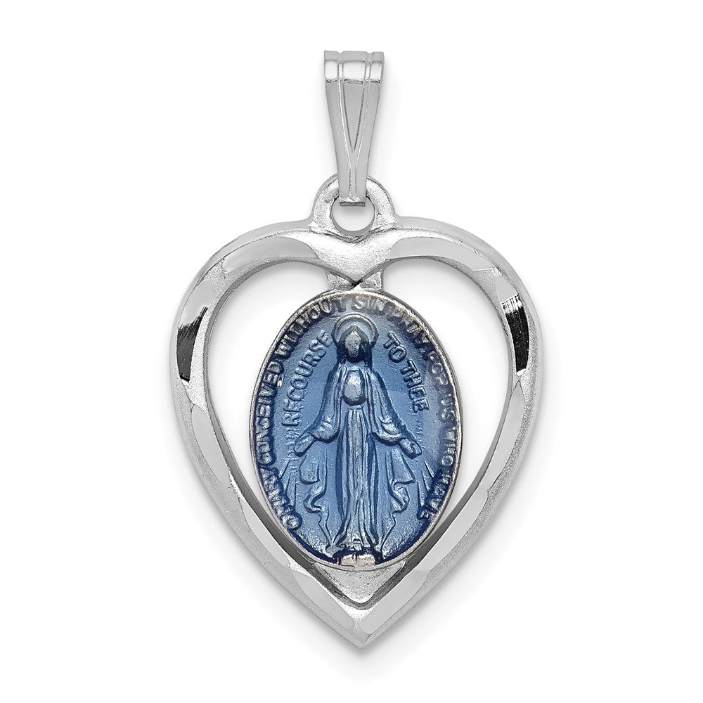 Sterling Silver Platinum-plated Miraculous Heart Medal - 3