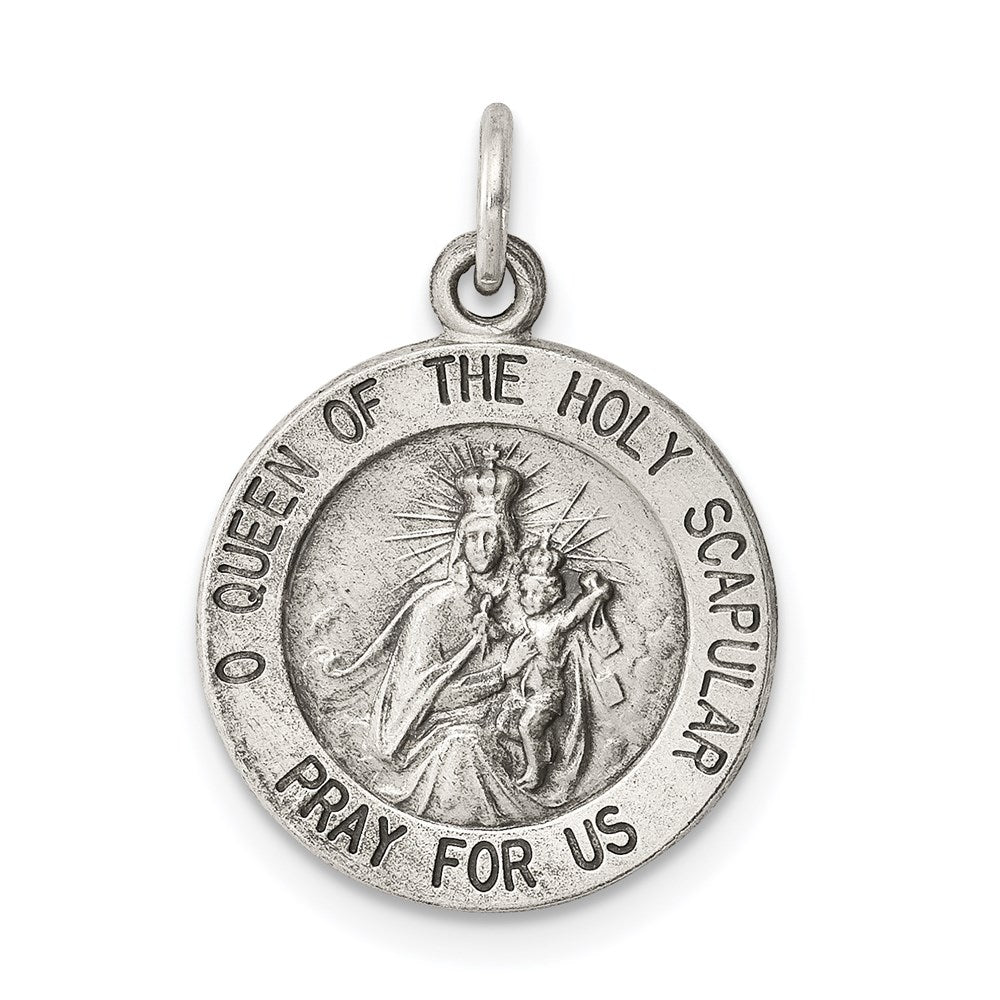Sterling Silver Antiqued Queen of the Holy Scapular Medal - 3