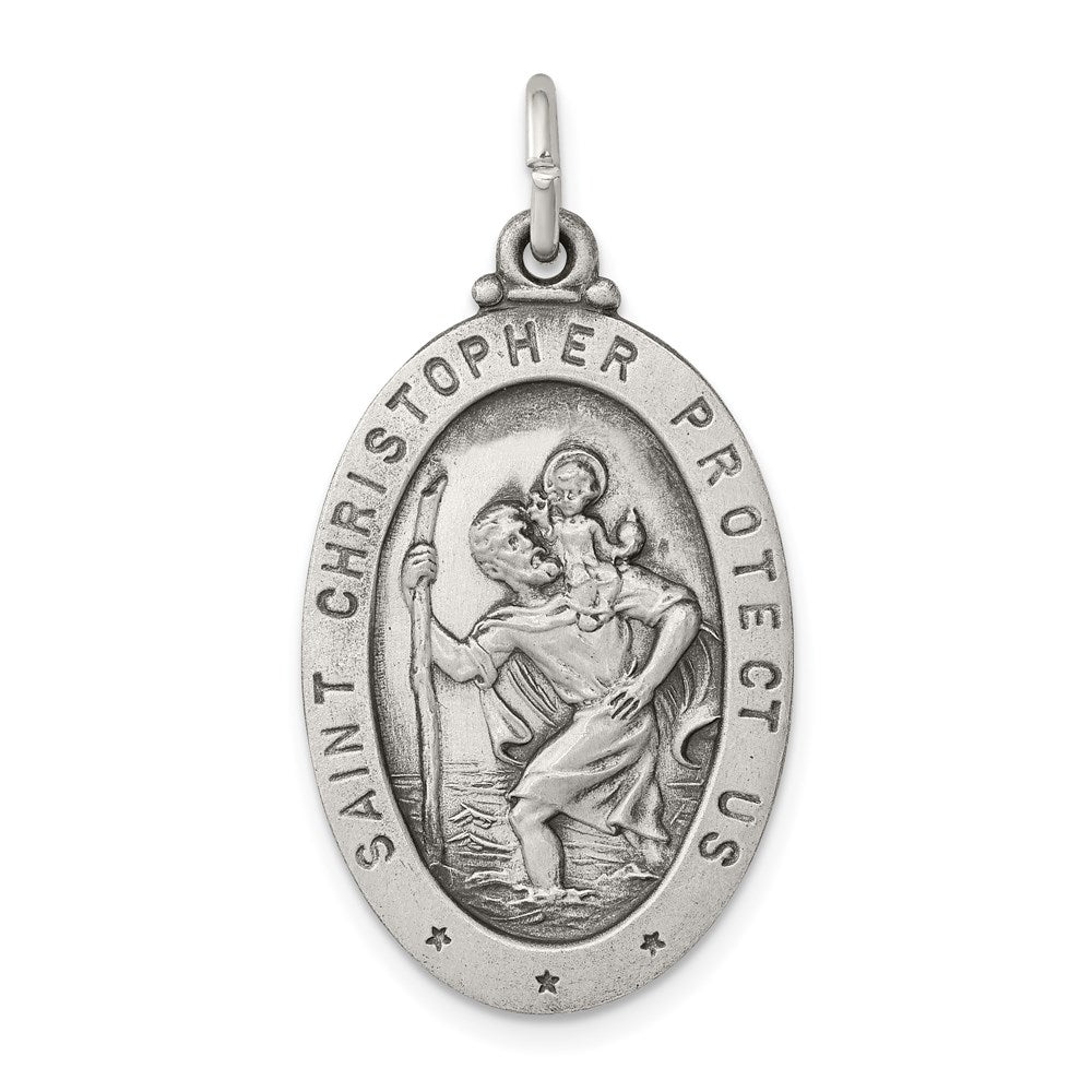 Sterling Silver Antiqued St. Christopher Medal - 22