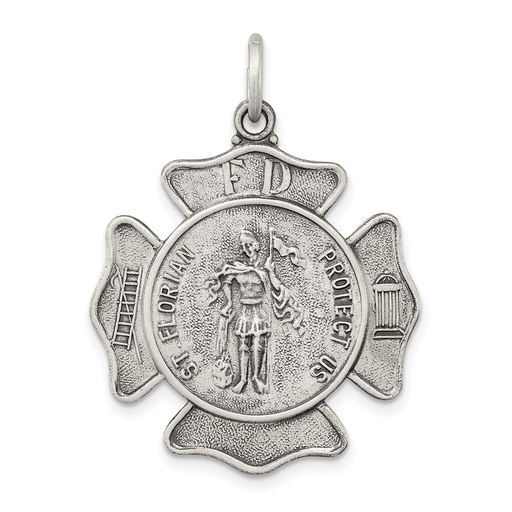 Sterling Silver Antiqued Saint Florian Badge Medal - 2