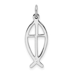 Sterling Silver Platinum-plated Ichthus Fish Charm - 2