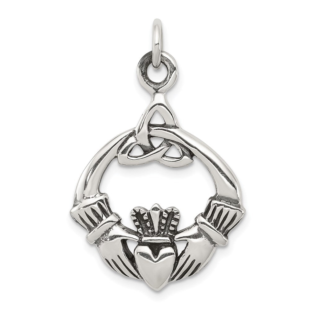Sterling Silver Antiqued Claddagh Pendant - 4