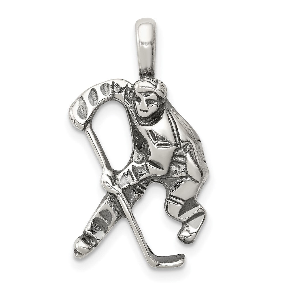 Sterling Silver Antiqued Hockey Player Charm - 2