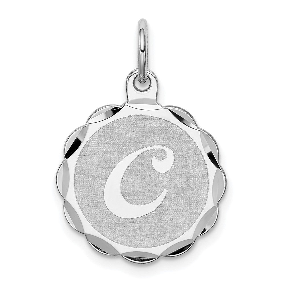 Sterling Silver Rhodium-plated Brocaded Letter C Initial Charm - 2
