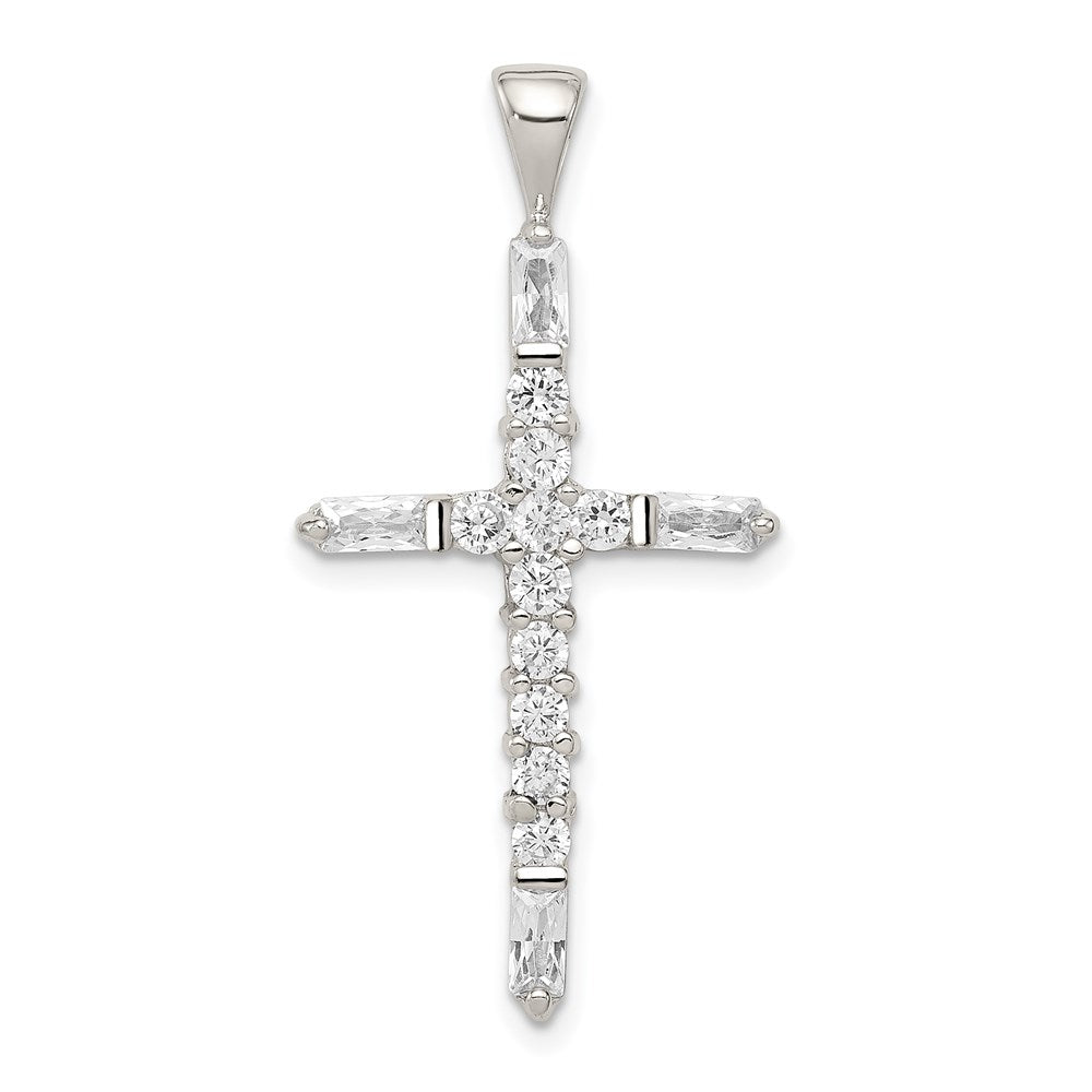 Sterling Silver Rhodium-plated CZ Cross Pendant - 11