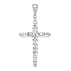 Sterling Silver Rhodium-plated CZ Cross Pendant - 11