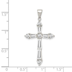 Sterling Silver Rhodium-plated CZ Cross Pendant - 14
