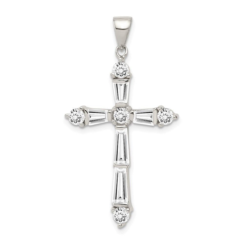Sterling Silver Rhodium-plated CZ Cross Pendant - 14