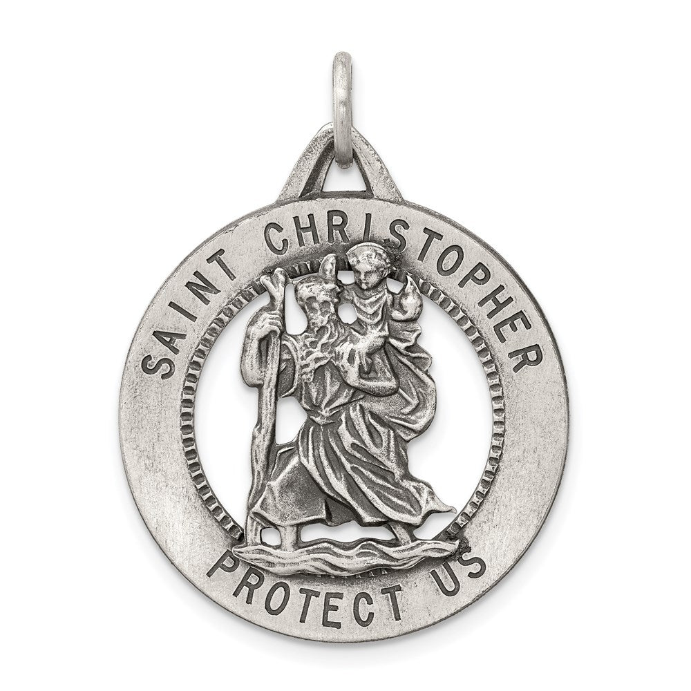 Sterling Silver Antiqued St. Christopher Medal - 23