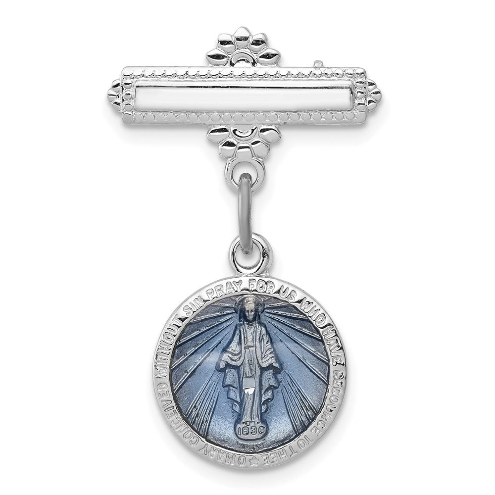 Sterling Silver Platinum-plated Enameled Miraculous Medal Pin - 2