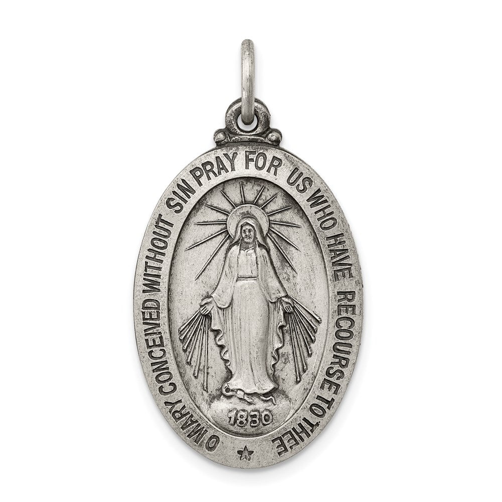 Sterling Silver Antiqued Miraculous Medal - 14