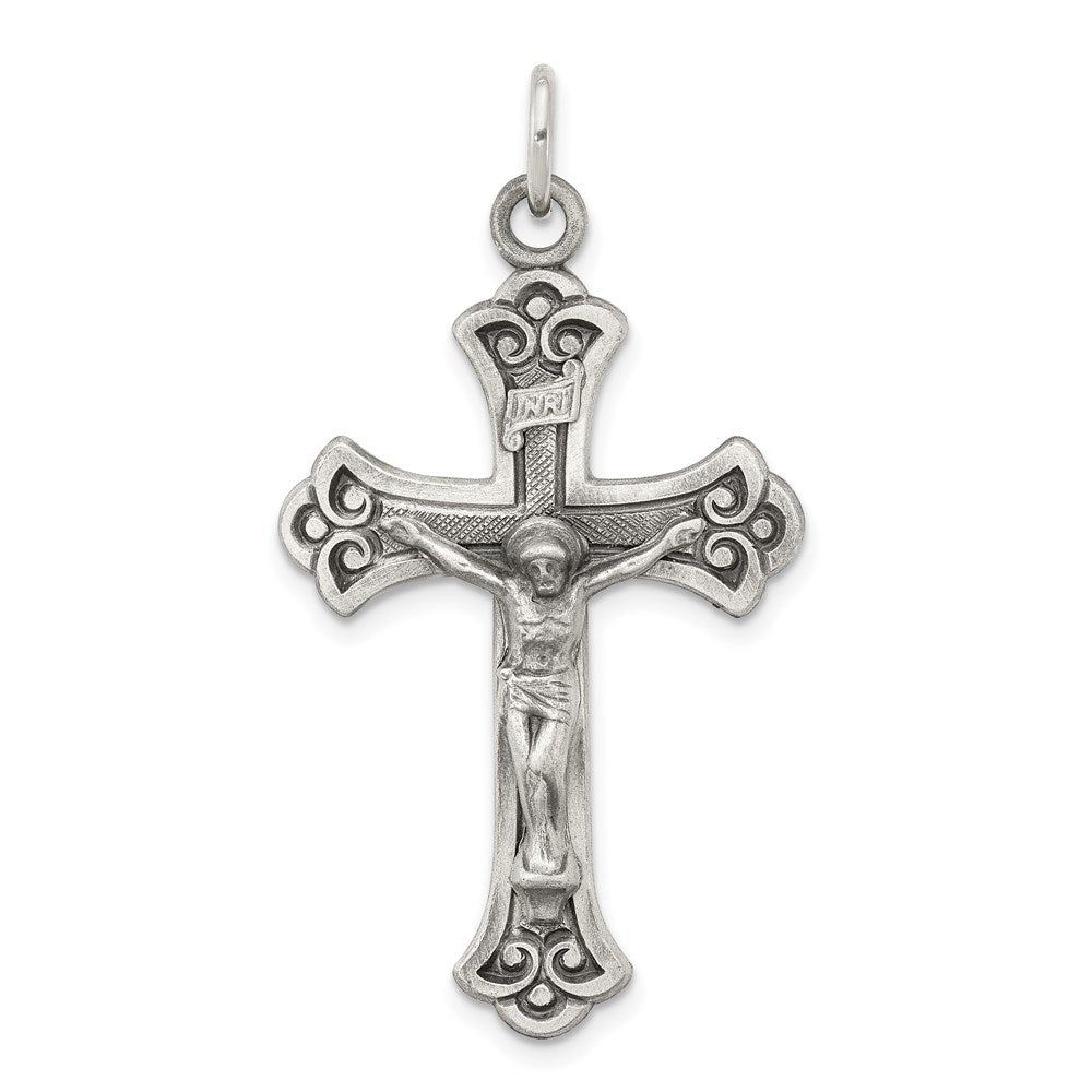 Sterling Silver Antiqued INRI Crucifix Pendant - 7