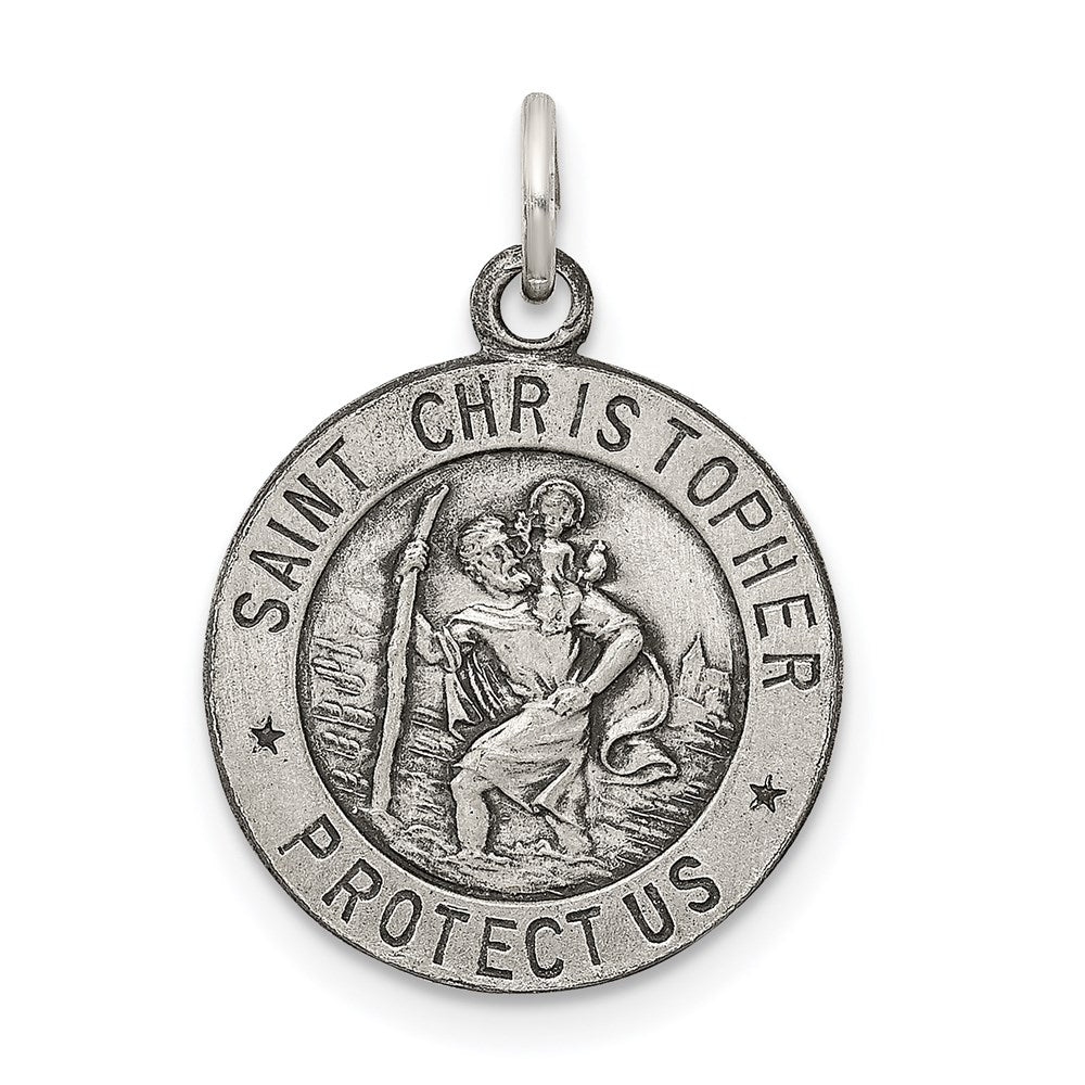 Sterling Silver Antiqued St. Christopher Medal - 13