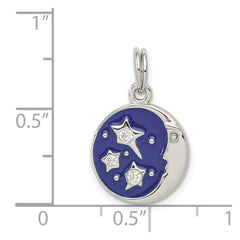 Sterling Silver Rhodium-plated Enameled and CZ Moon and Star Charm