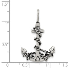 Sterling Silver 3D Antiqued Anchor and Rope Pendant
