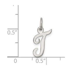 Sterling Silver Rhodium-plated Script Letter T Initial Charm