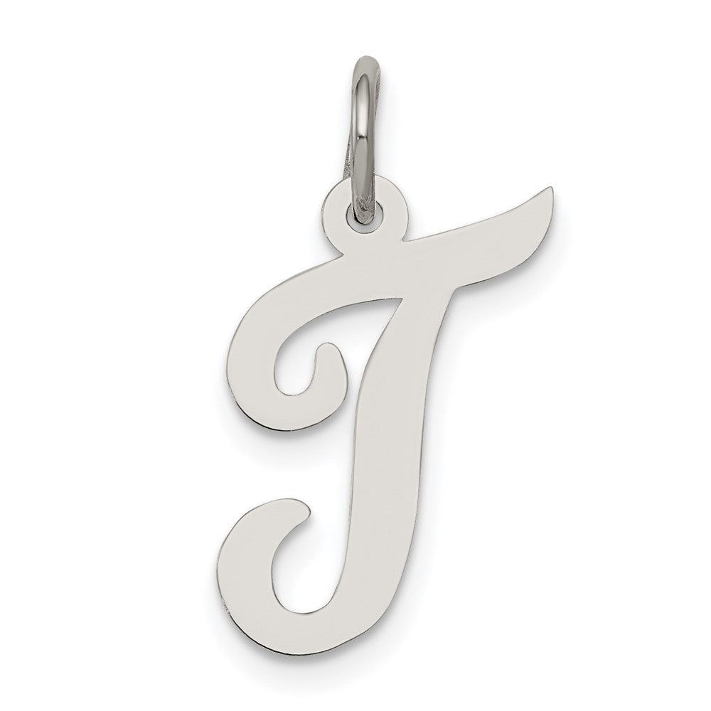 Sterling Silver Rhodium-plated Script Letter T Initial Charm - 2