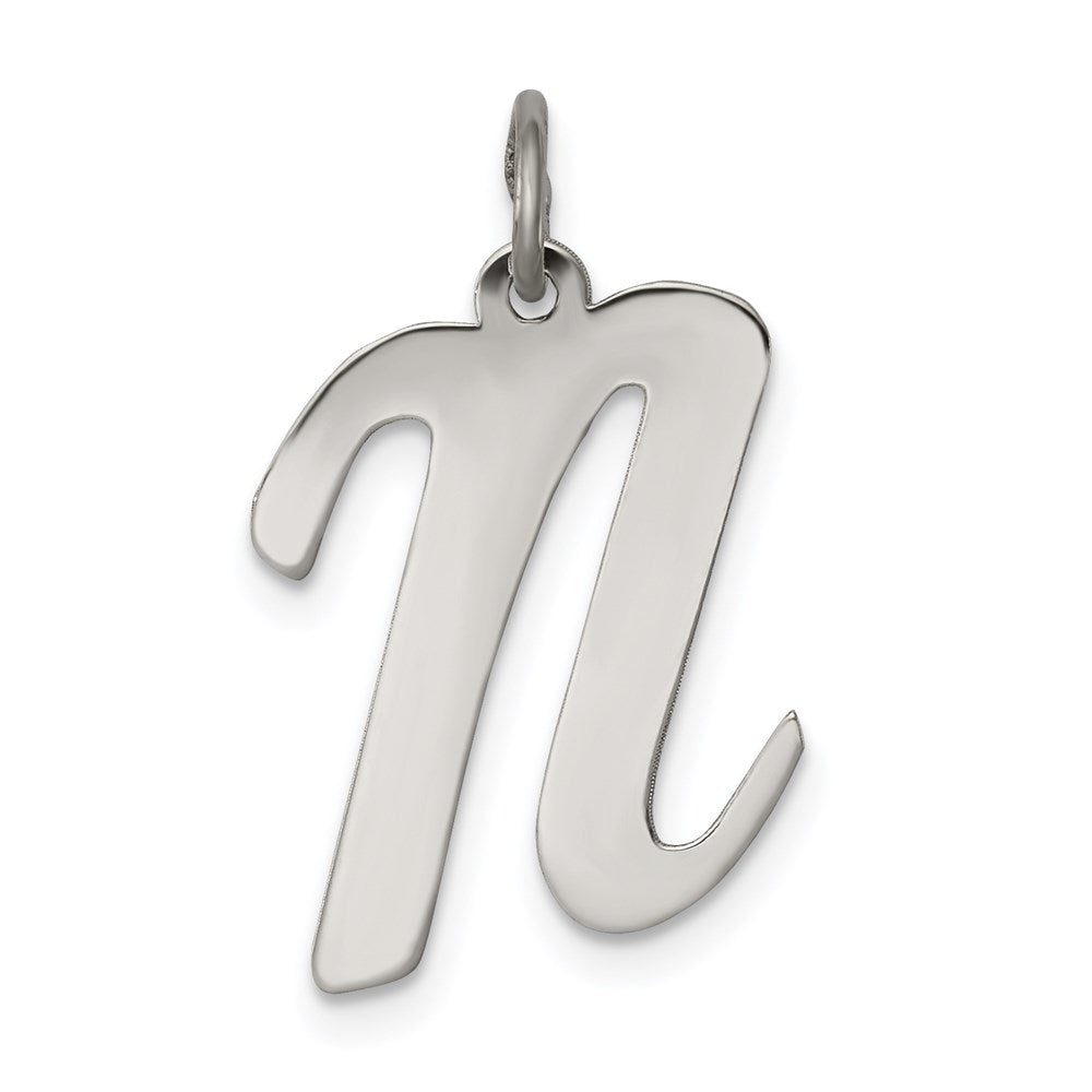Sterling Silver Rhodium-plated Script Letter N Initial Charm - 3