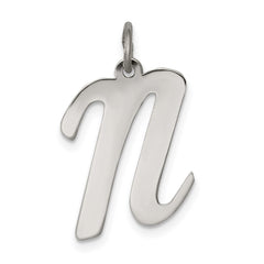 Sterling Silver Rhodium-plated Script Letter N Initial Charm - 3
