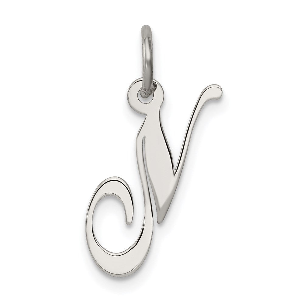 Sterling Silver Rhodium-plated Fancy Script Letter N Initial Charm - 2