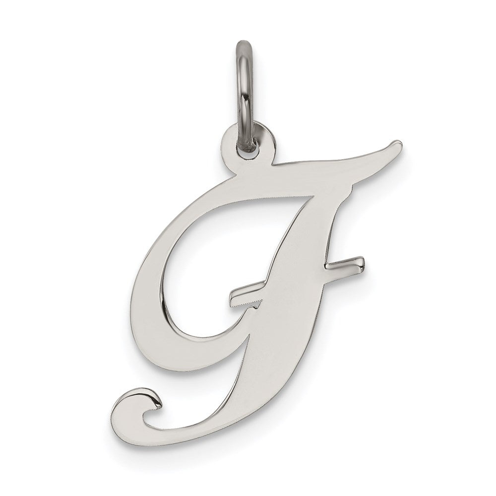 Sterling Silver Rhodium-plated Fancy Script Letter F Initial Charm - 3