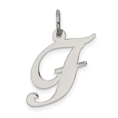 Sterling Silver Rhodium-plated Fancy Script Letter F Initial Charm - 3